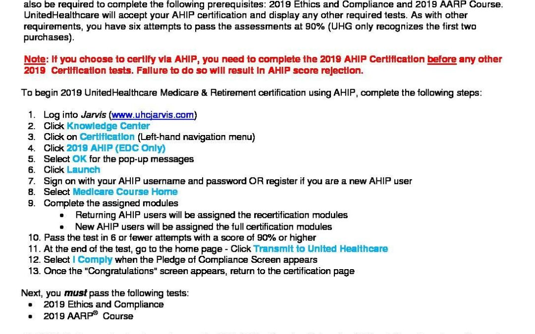 2019 Certification Link & AHIP Instructions | Agent Pipeline